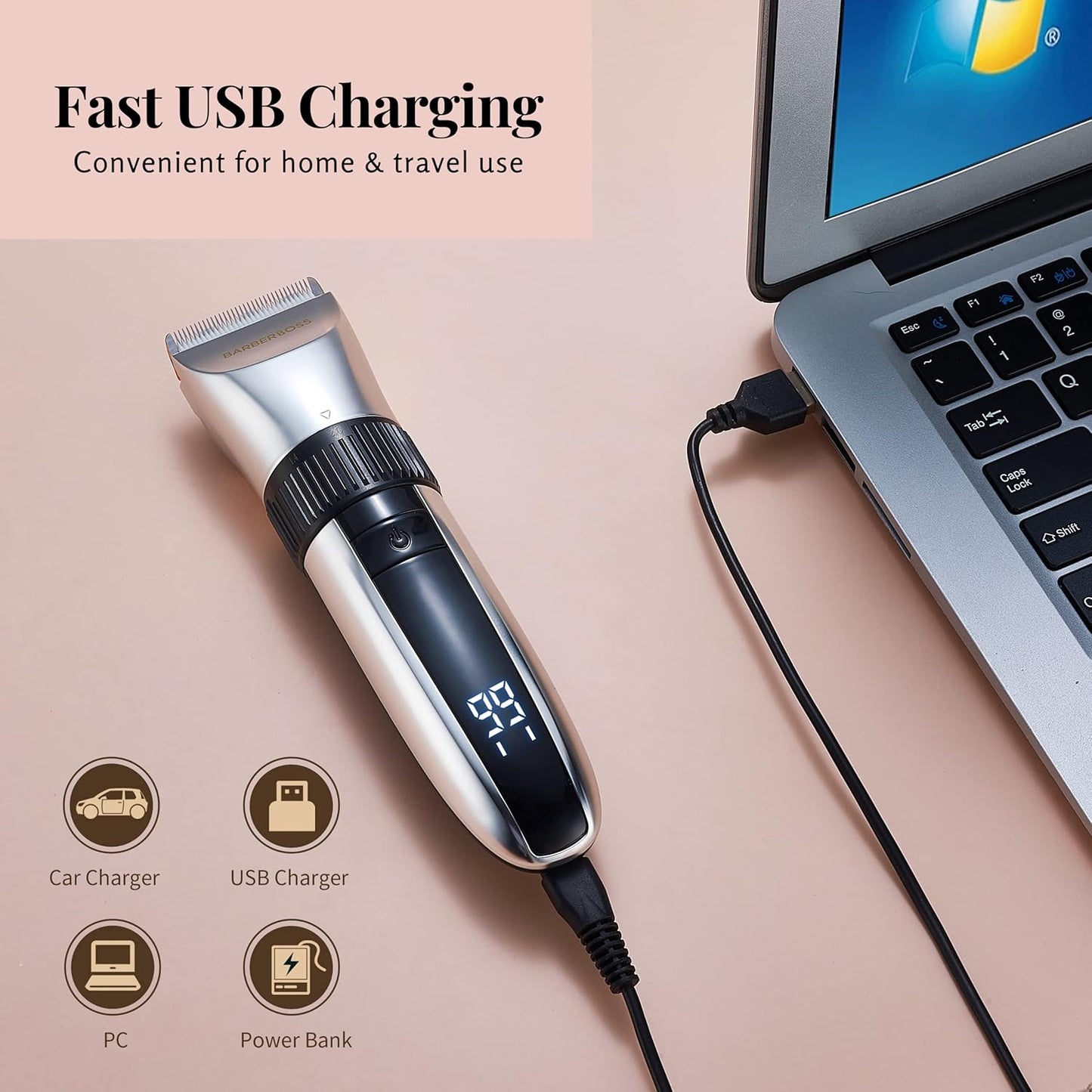 BarberBoss Cordless Pet Grooming Clipper – Waterproof with Ceramic Blades, LED Display & Fast Charging | Electric Hair Trimmer for Dogs & Cats – Model QR-9082