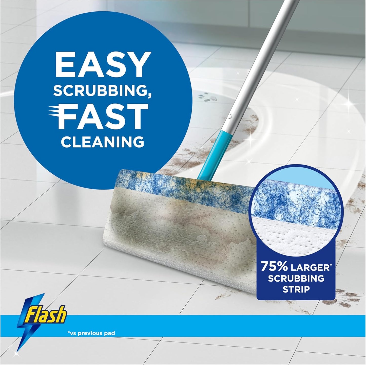 Flash Speedmop Wet Mop Floor Cleaner Starter Kit For Cleaning Floors With Scrubbing Action, Includes 1 Handle & 6 Wet Refills