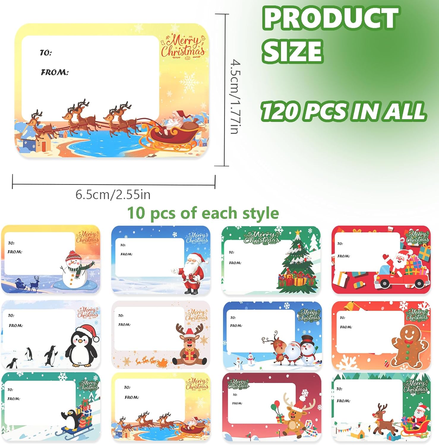 AUXHCYL Christmas Labels Stickers, 120 Pcs Christmas Sticky Labels, 12 Style Xmas Gift Tags Stickers, 65 x 45mm Self Adhesive Gift Label for Presents