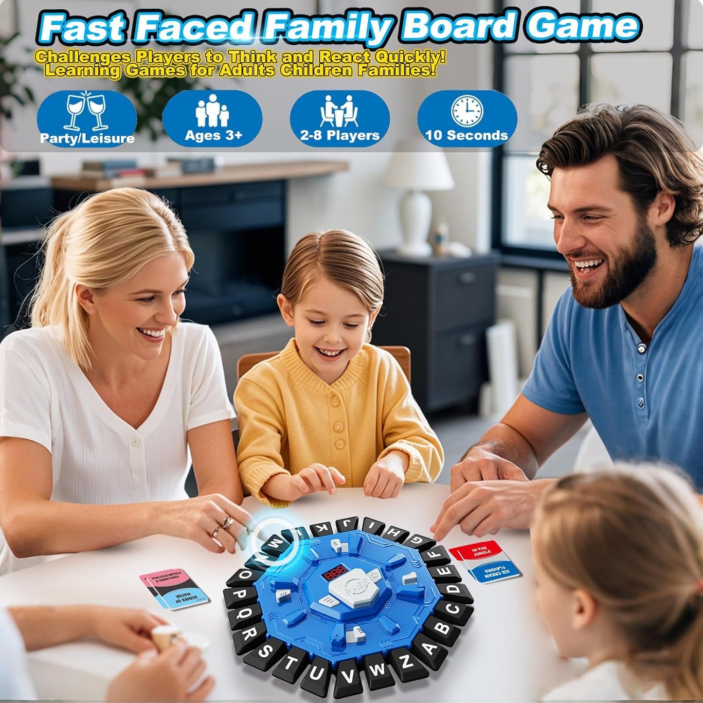 Word Game Family Board Games for Kids & Adults with 2 Modes,220 Topic Categories 24 Letters Pressing Game,Fun Fast-Paced Puzzle Games for Boys Girls Age 3+, 2-8 Players,Christmas & Birthday Gifts,Blue