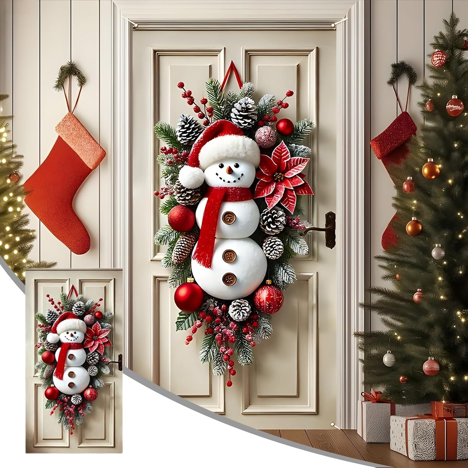 Christmas Ornament Xmas Tree Decoration Christmas Door Cover Door Banner Holiday Party Decoration Snowman Door Hanging Door Cover Decoration In Stock for Home Party Christmas Decoration
