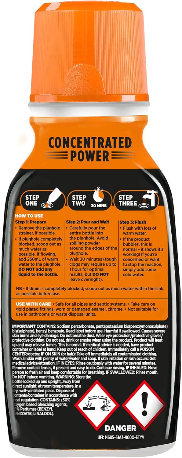 Buster Kitchen Plughole Unblocker 150g, Pack of 3 - Kitchen Drains & Sinks Unblocker, Blasts Fat & Food Debris – Fast Acting Plughole Unclogger, Clears Blockages & Slow-Draining Water