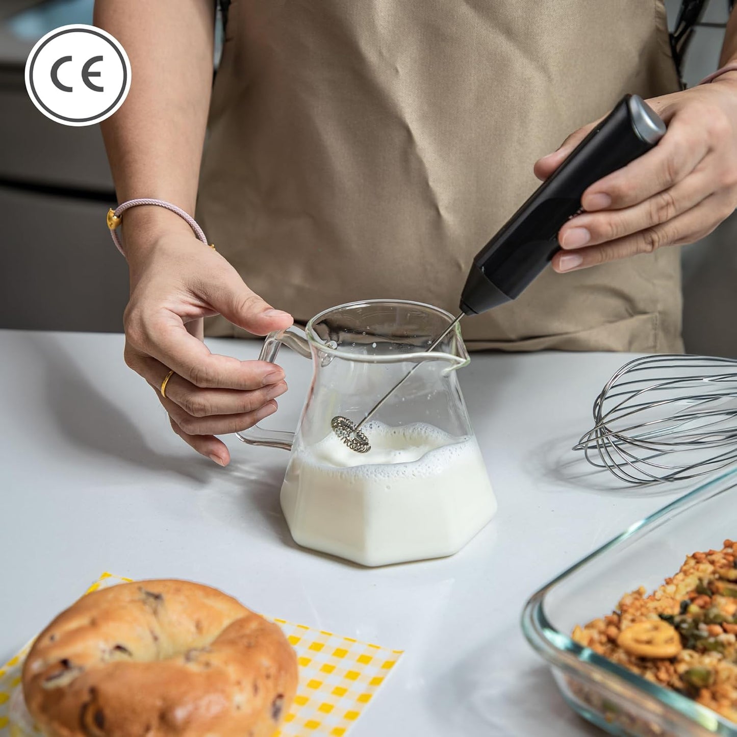 Keplin Handheld Milk Frother – Stainless Steel Electric Whisk, Portable Battery-Operated Coffee Frother for Lattes, Matcha & Protein Shakes – Ergonomic & Easy to Clean (Black)