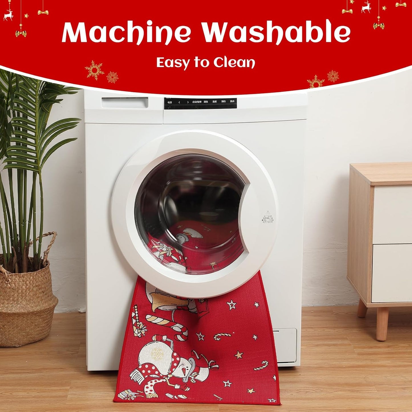 CAROMIO Christmas Kitchen Carpet Runners 40x60 + 40x120 cm Kitchen Rugs Washable 2 Pieces Rubber Backing Non Slip Floor Mats for Kitchen Dining Room Hallway Christmas Rug Snowman