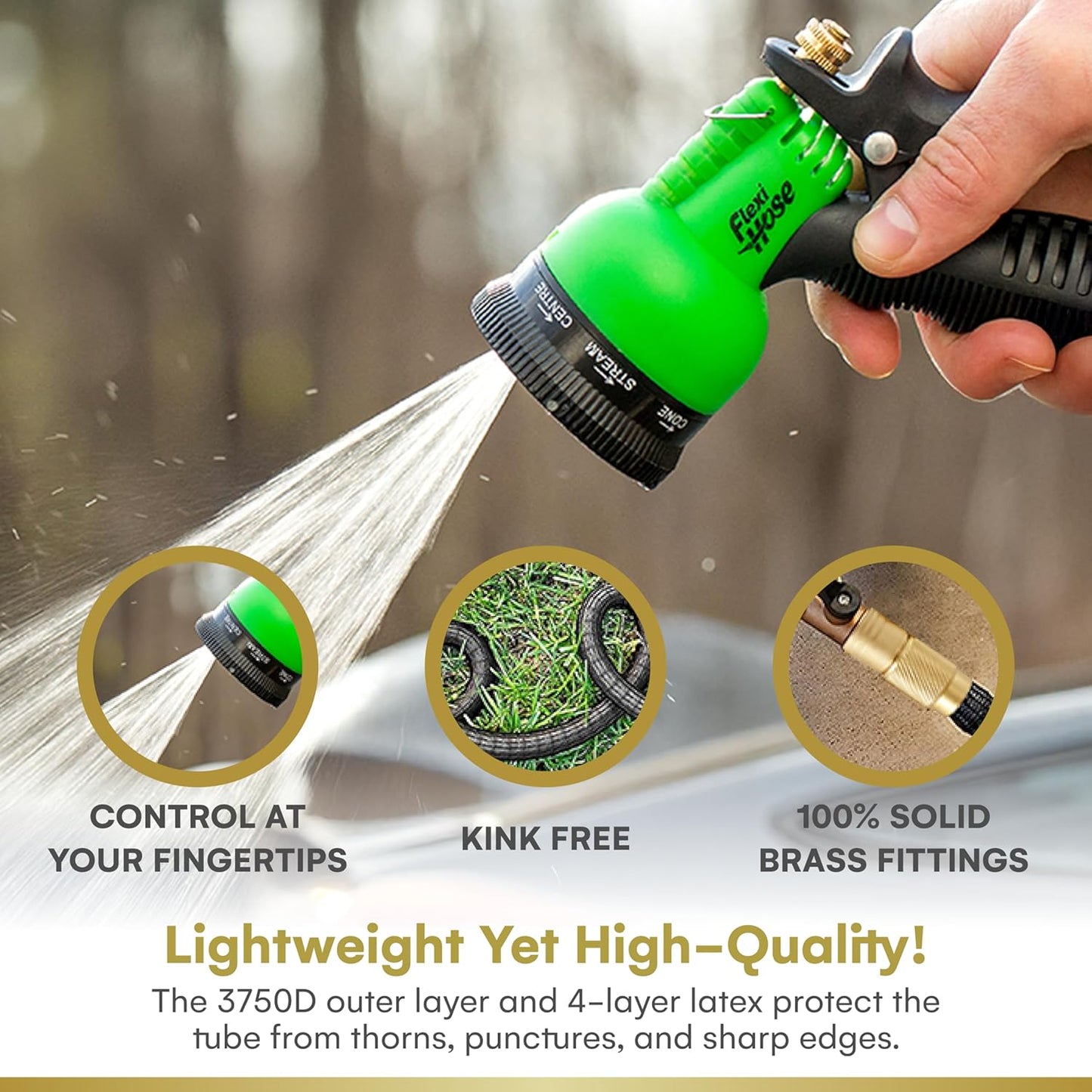 Flexi Hose Expandable Garden Hose - 50FT Heavy Duty Water Hose, Retractable Hose with 2cm Brass Fittings - Expandable Hose Design Includes Spray Nozzle (Black 15 Metres)