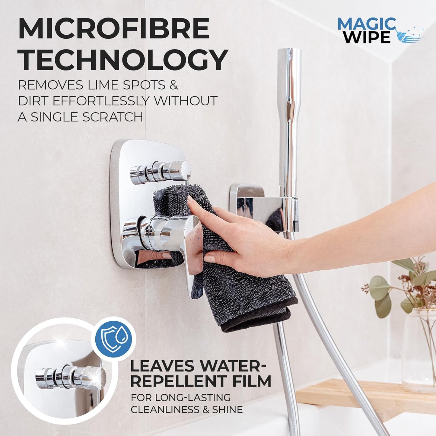 MAGIC WIPE® Bathroom Drying Cloth XXL - 2 Pack 40 x 60 cm Original All Purpose Microfibre Cleaning Cloth - Streak & Lint Free Cloth, Premium Quality Drying Towel for Bathrooms, Kitchen, Mirrors, Car