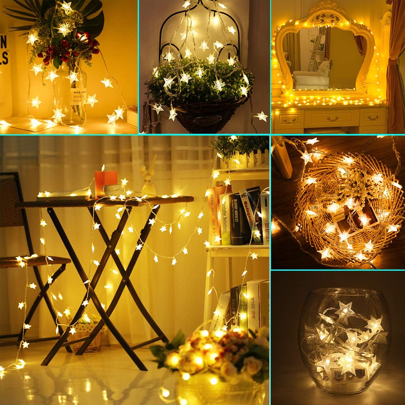 Star Fairy Lights, 6M 40Pcs LED Battery Powered String Lights, Two Mode Monochrom and Shining Decoration Lightning for Christmas Wedding Birthday Valentine Party Bedroom Indoor&Outdoor (Warm White)