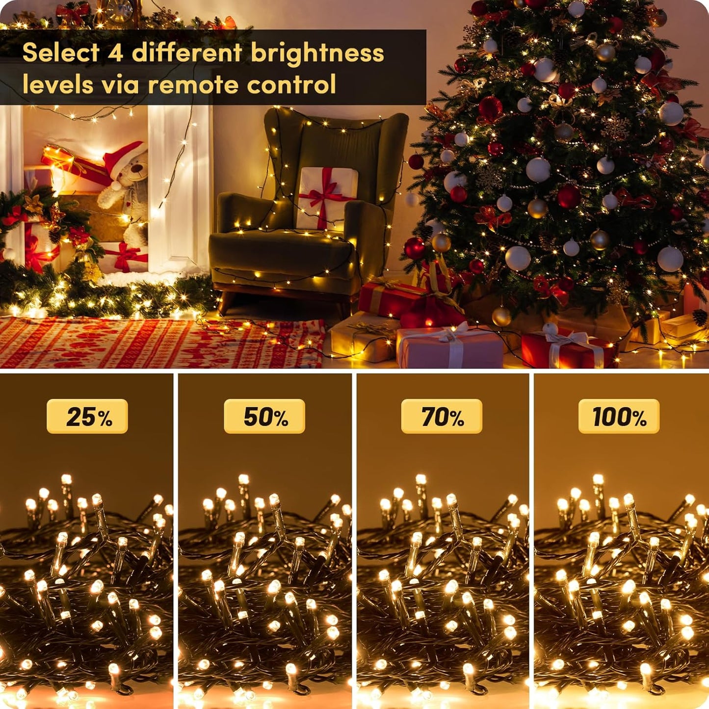 Twinkle Star Christmas Tree Lights Indoor Outdoor, 20m 200 LED Fairy Lights Plug in with Timer/Remote Control/8 Modes/Dimmable, Waterproof String Light for Garden Xmas Decorations, Warm White