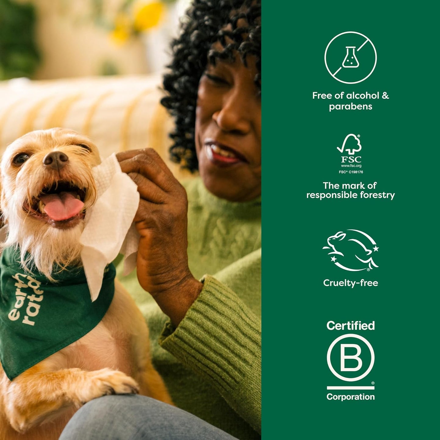 Earth Rated Dog Wipes, Hypoallergenic, Cleaning and Hydrating, for Grooming Paws, Body and Bums, Lavender Scented, 100 Count