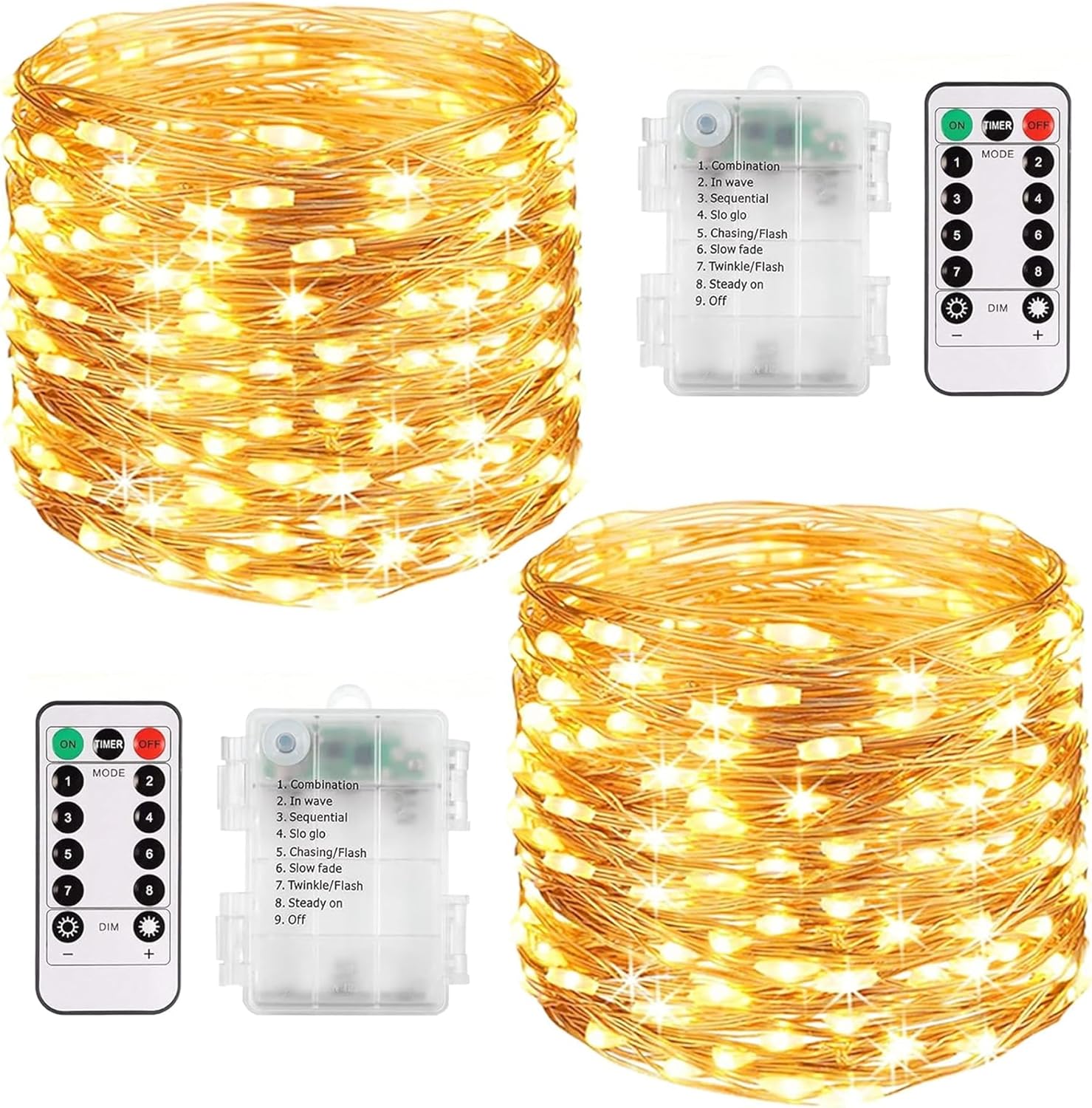 2 Pack Total 240LED/80FT Fairy Lights Battery Operated with Remote-8 Modes Battery Fairy Lights Waterproof, Indoor/Outdoor String Lights for Home Bedroom Party Christmas Tree Decor(Warm White)