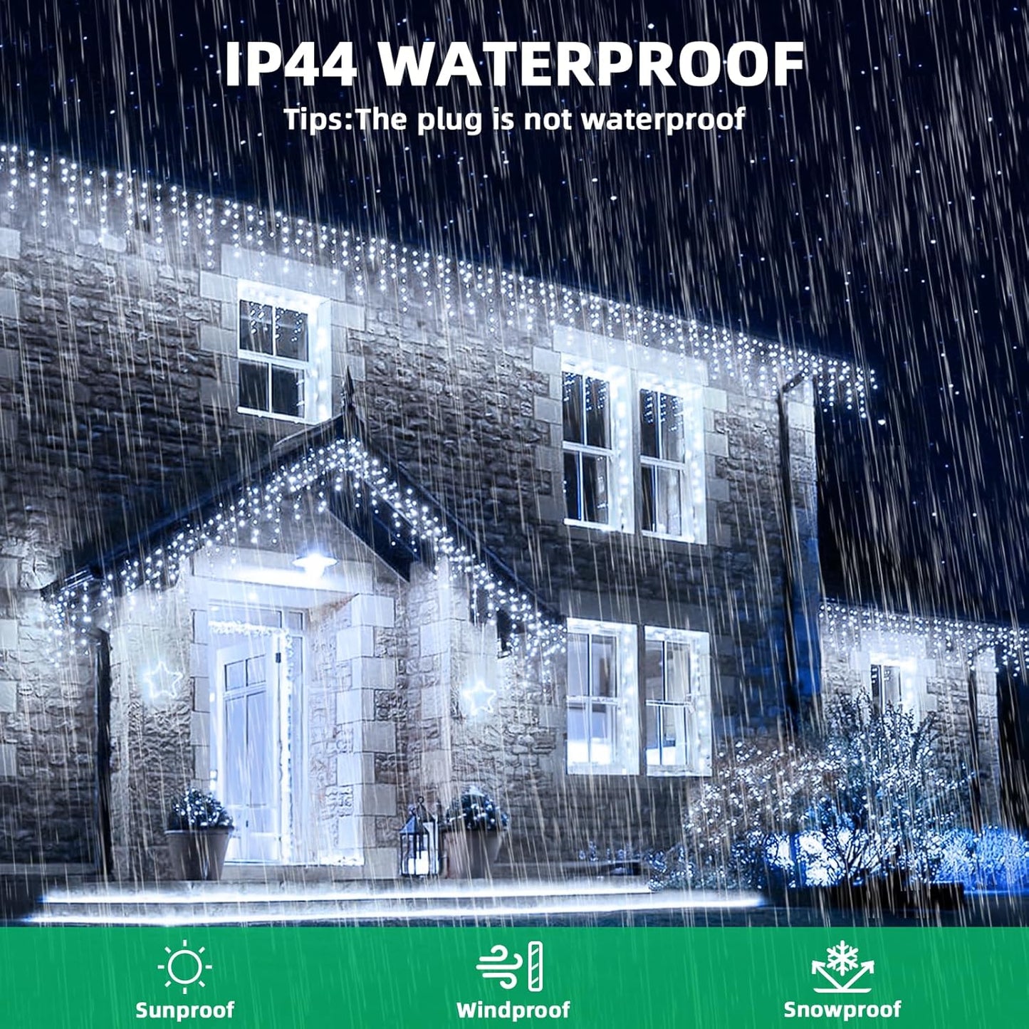 LEDYA Icicle Outdoor Christmas Lights, 29.5ft/9m 240 LED Outdoor Fairy Lights, Mains Powered Outside & Indoor Decorations Icicle Lights with 8 Modes for Window, Roof, Garden, Wall, Gazebo