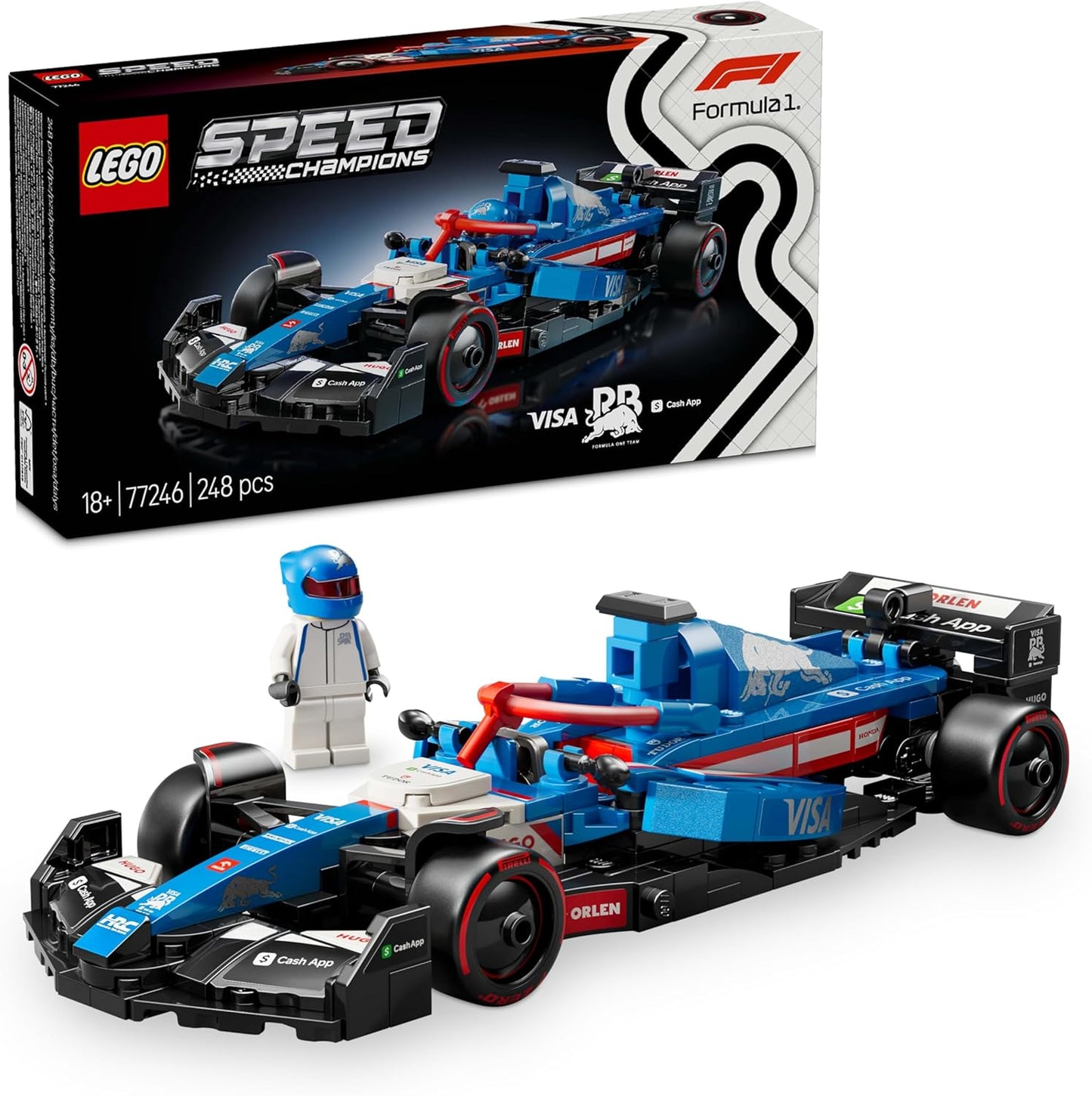LEGO Speed Champions Visa Cash App RB VCARB 01 F1 Race Car Model Set for Adults, with a Collectible Driver Minifigure - Gift Idea for Men, Women & Teenage Motorsports Fans 77246