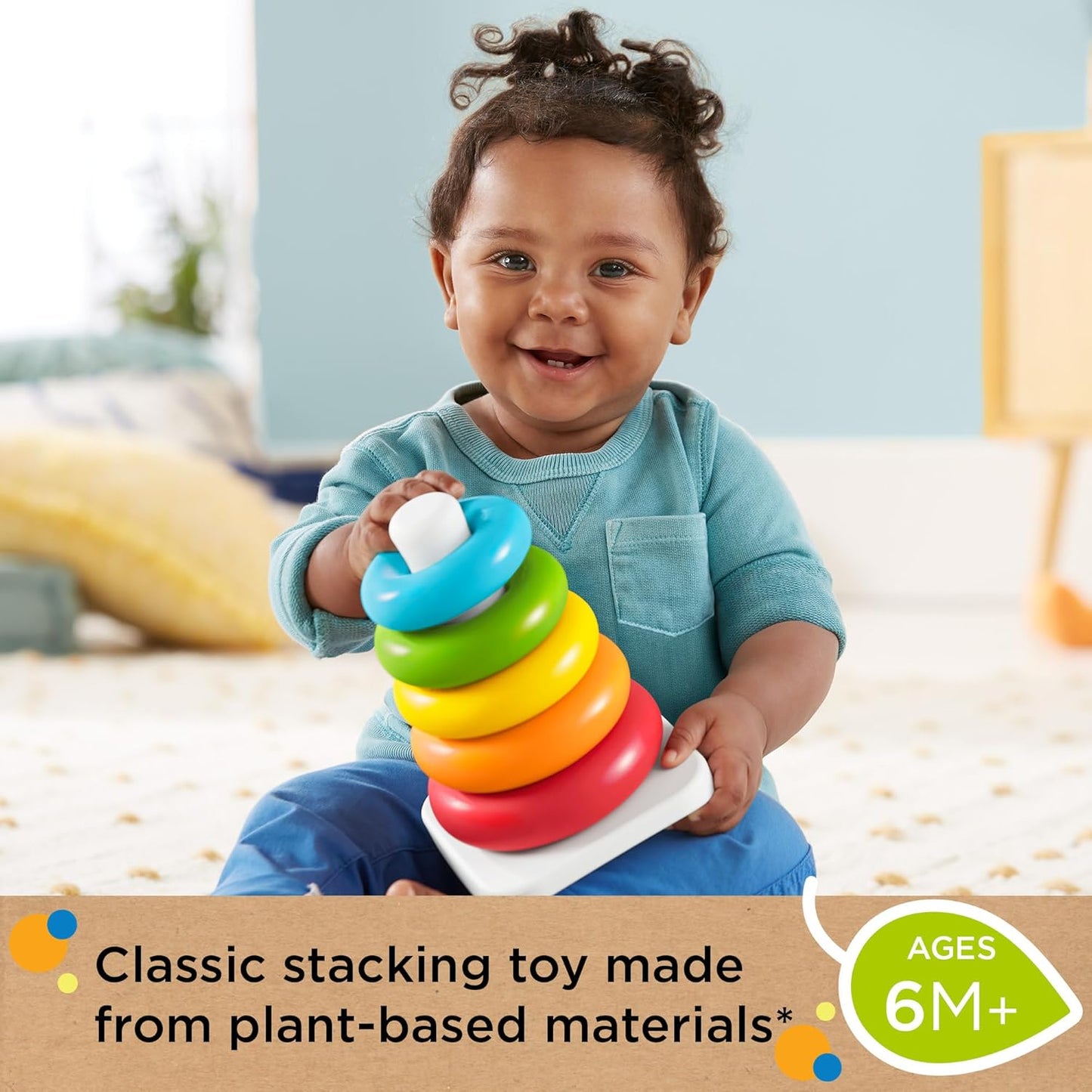 Fisher-Price Rock-a-Stack Baby Toy, Classic Roly-Poly Ring Stacking Toy for Infants and Toddlers, Made From Plant-Based Materials, HPY92