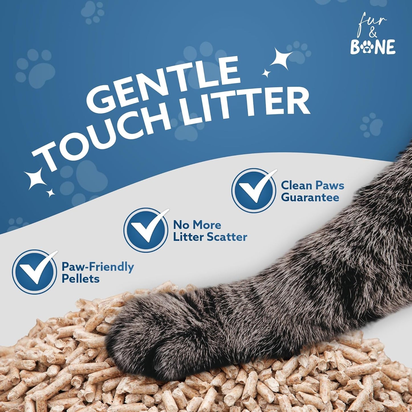 Fur & Bone 1 x 30L Cat Litter - Ultra Absorbent Biodegradable Wooden Pellets, Natural Scent, Odour Control, Soft Bedding for Comfort, Made from Virgin Wood - Scandinavian Timber Aroma