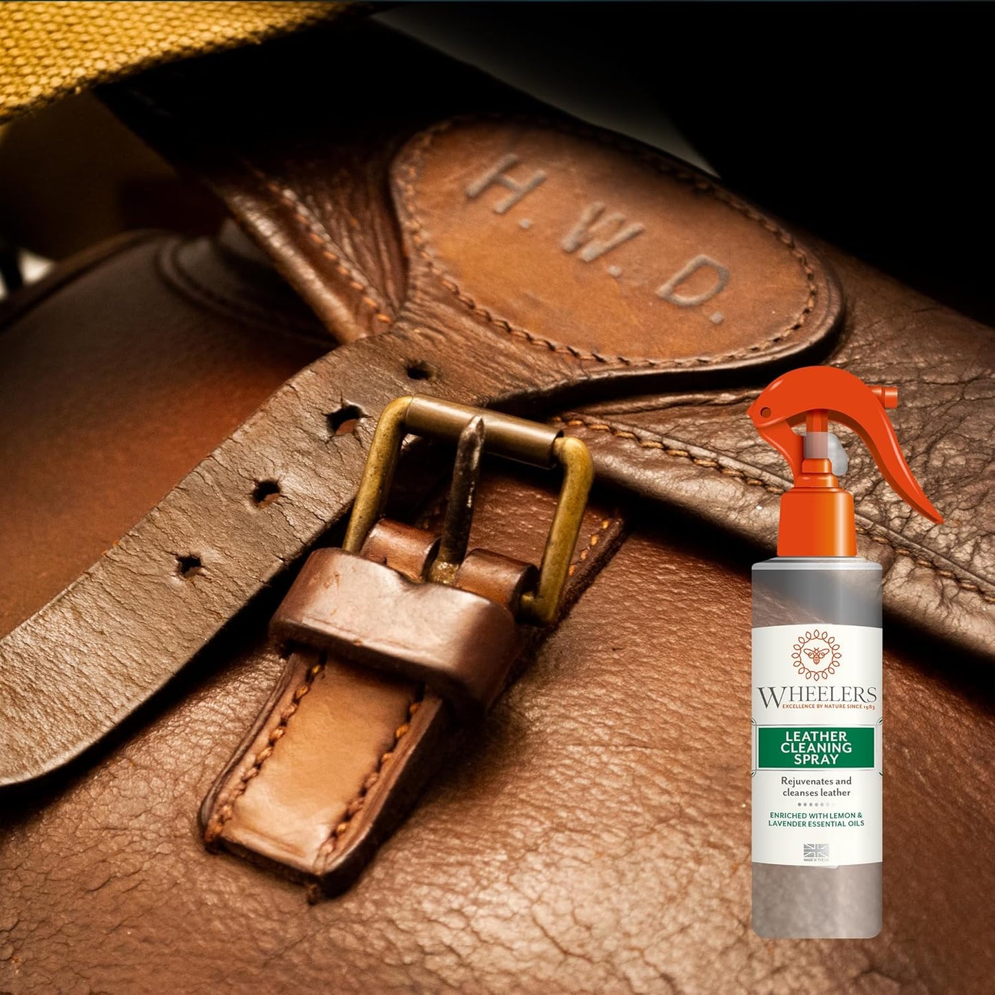 Wheelers Leather Cleaning Spray, 300ml – Rejuvenates & Cleans Leather, Nourished with Essential Oils, Ideal for Furniture Automotive Luggage Shoes Handbags Gloves & More