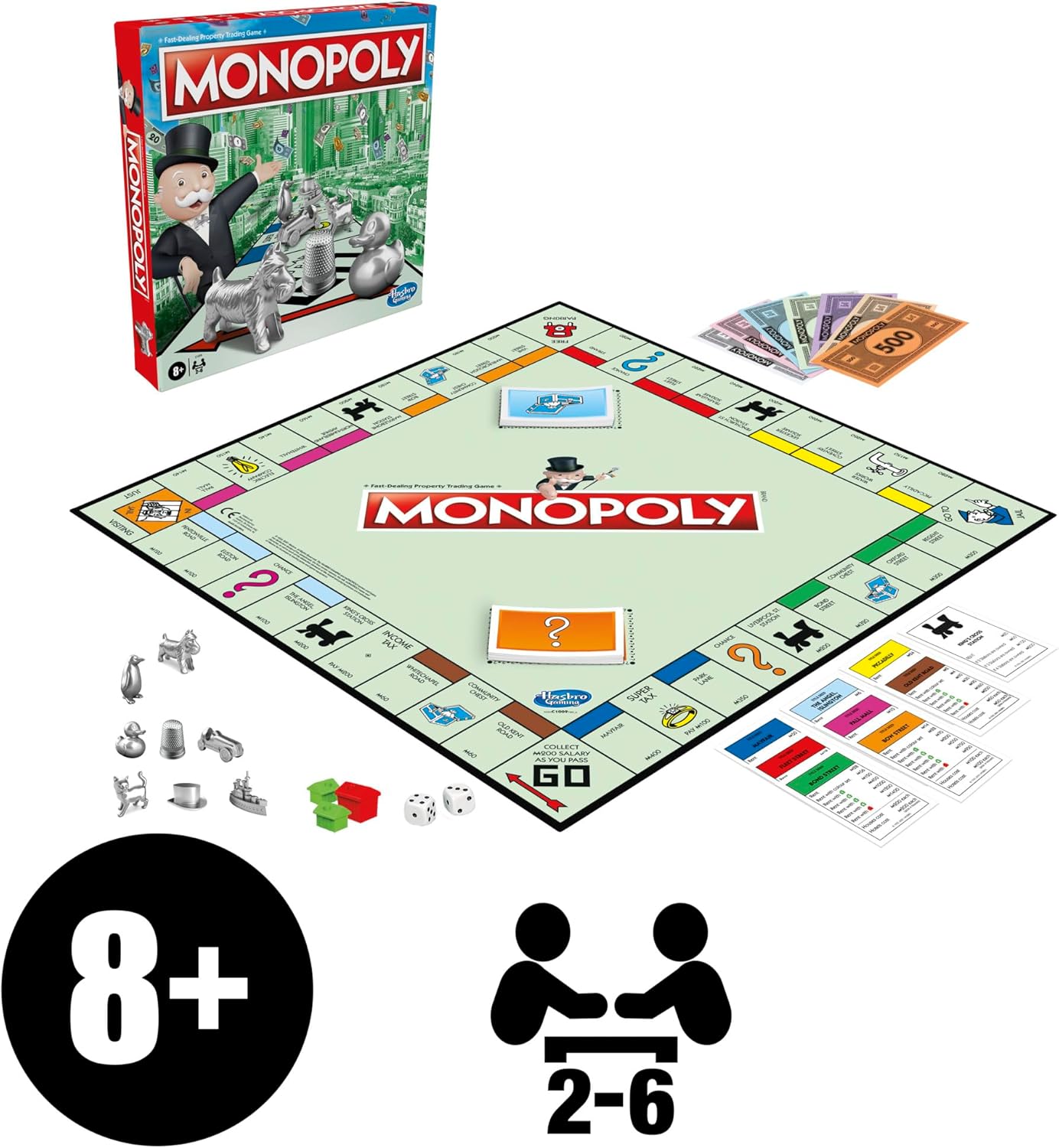 Hasbro Gaming Monopoly, Strategy Board Game for 8+ Year Old Kids, 2-6 Players, Family Games for Children and Adults