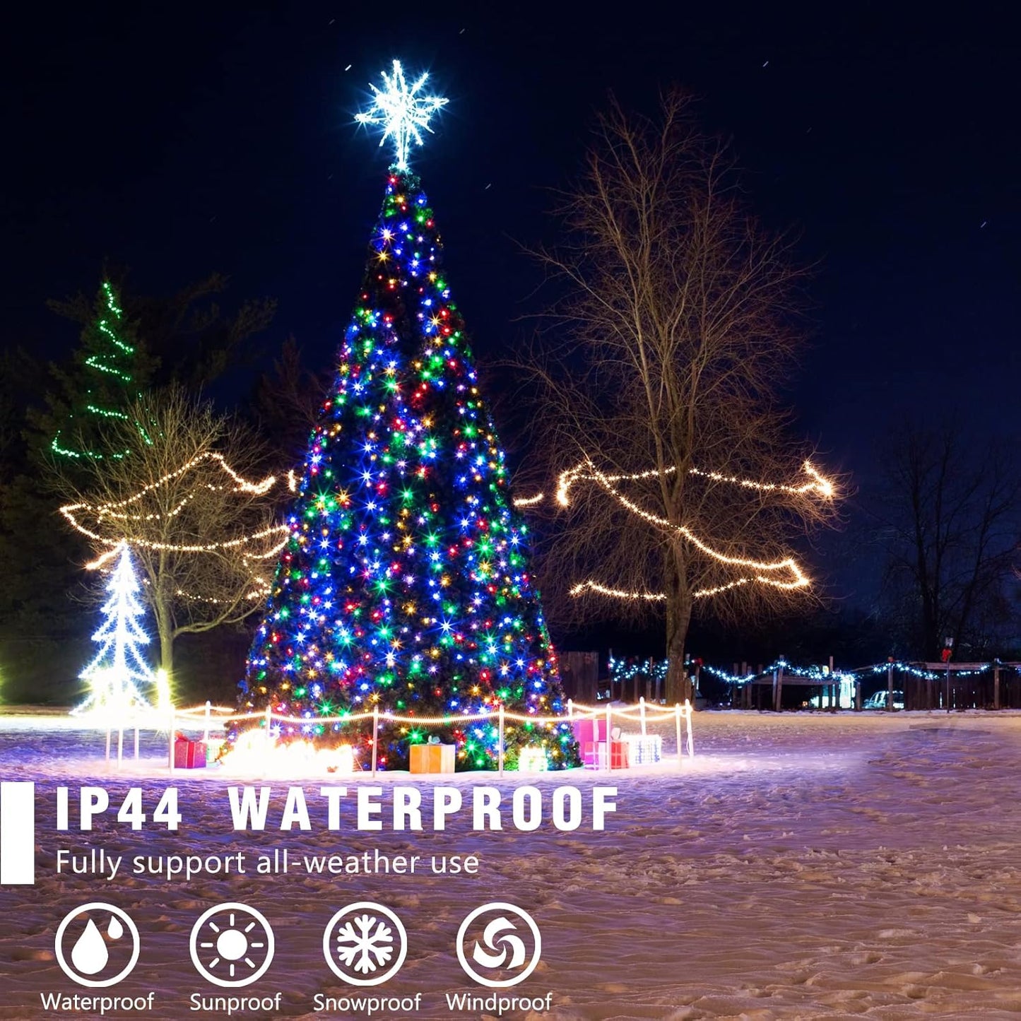 EAMBRITE Christmas Fairy Lights 20m 200 LED Multicolour String Lights Mains Powered with Christmas Music Sync Waterproof Outdoor Lights Decorations for Party Indoor Outdoor Garden - Green Cable