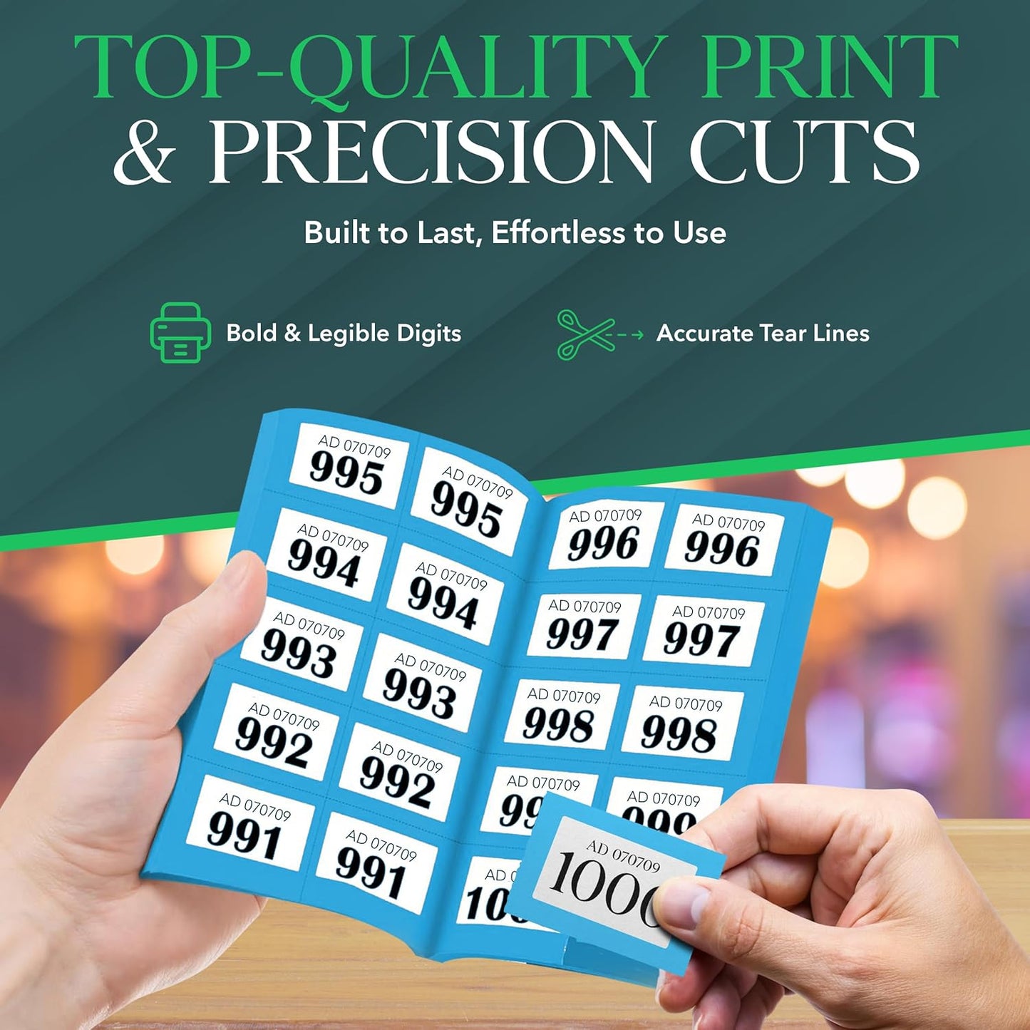 SIC ® 5-Pack Raffle Tickets Books 1-1000 – Cloakroom & Tombola Drum Tickets with Security Numbering – Numbered Raffle Books – Ideal for Fundraising, Prize Draws & Charity Events