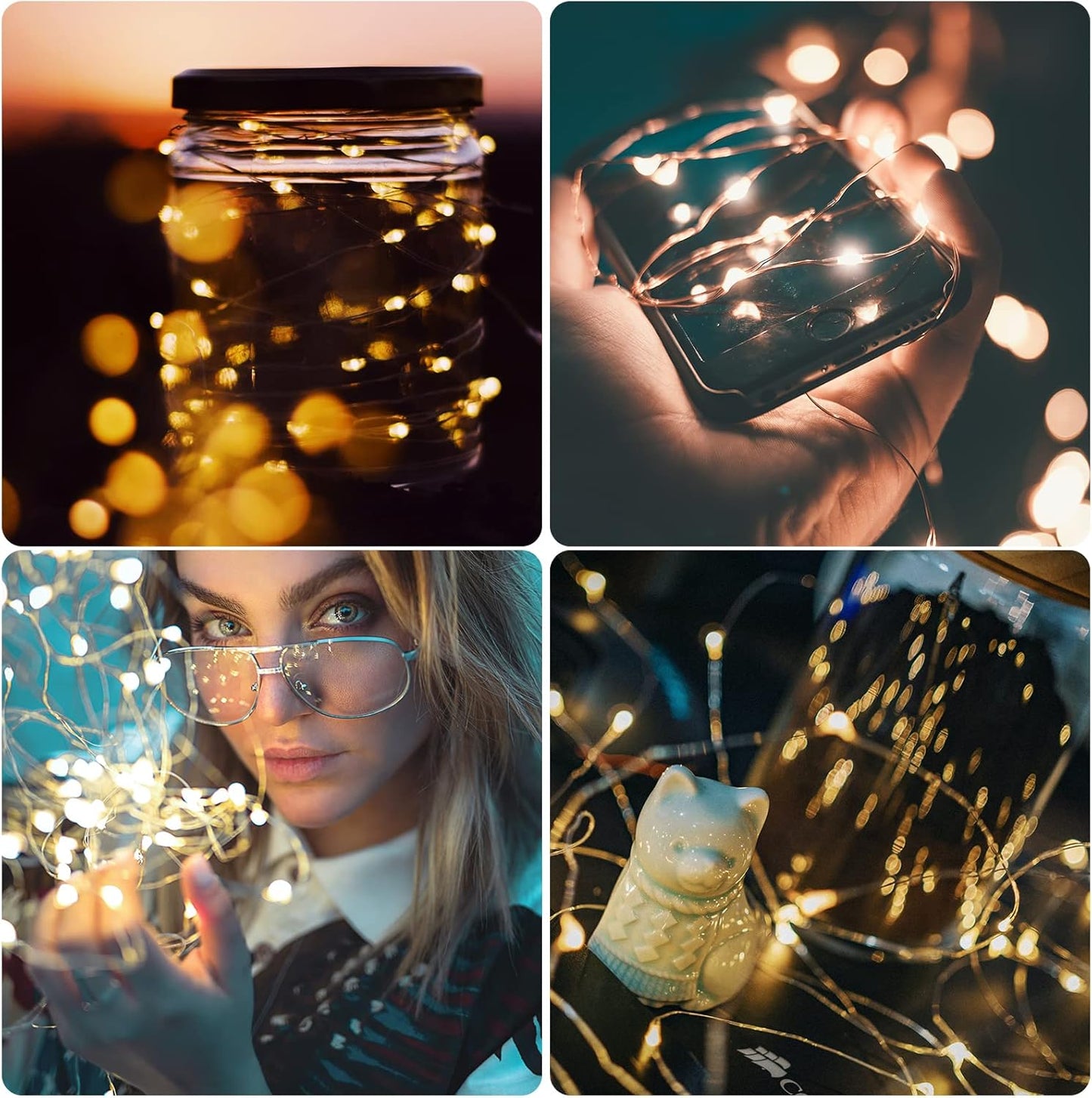 Jsdoin Fairy Lights, 6 Pack 2m 20 Led Battery Operated String Lights Copper Wire Light for Indoor Outdoor Lighting, Bedroom, Wedding Decor, Party, Christmas, Tree Decoration (Warm White)