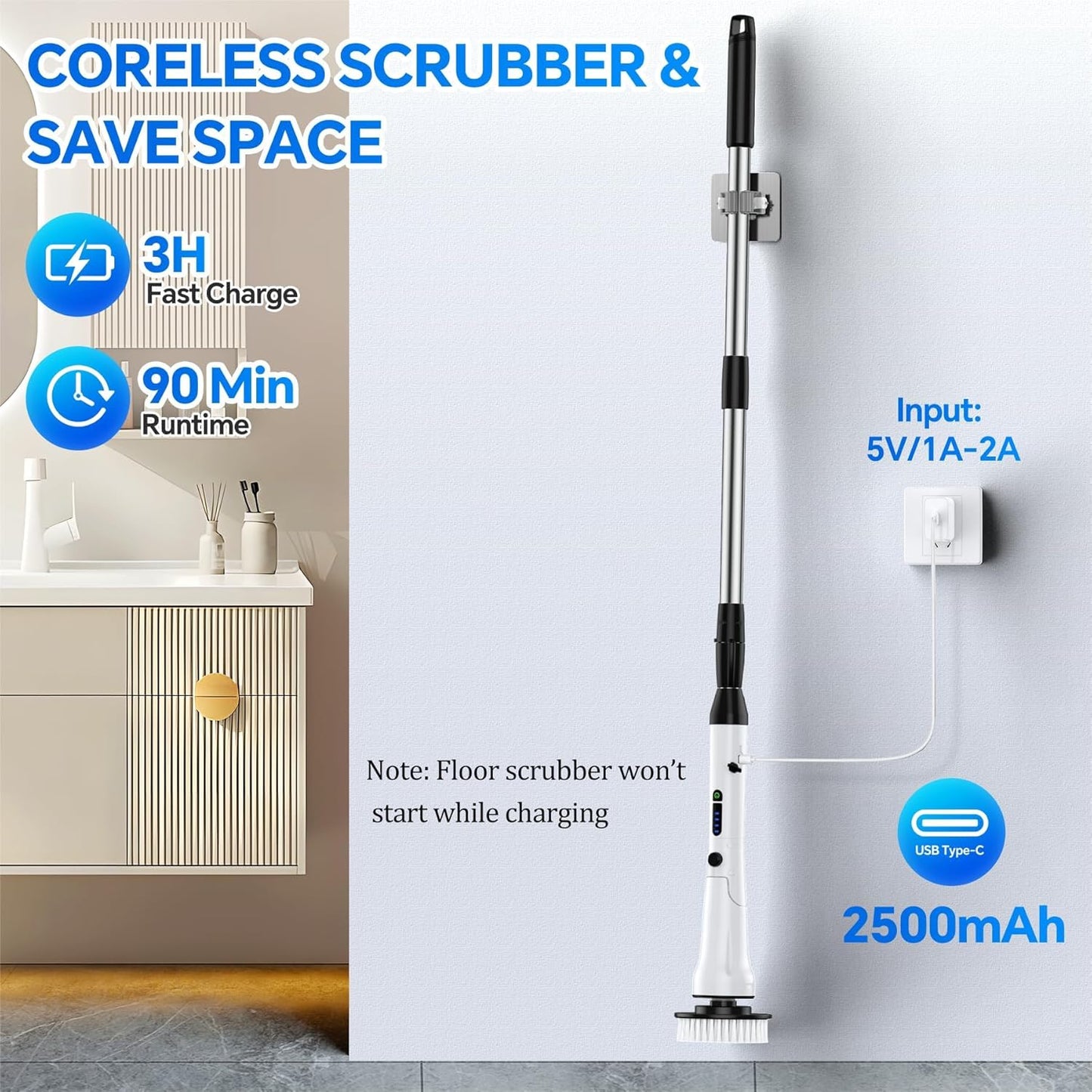 Airlovers Electric Spin Scrubber 2025 – Powerful Cleaning Tool with 3 Adjustable Angles & 8 Interchangeable Brush Heads | Perfect for Floors and Surfaces