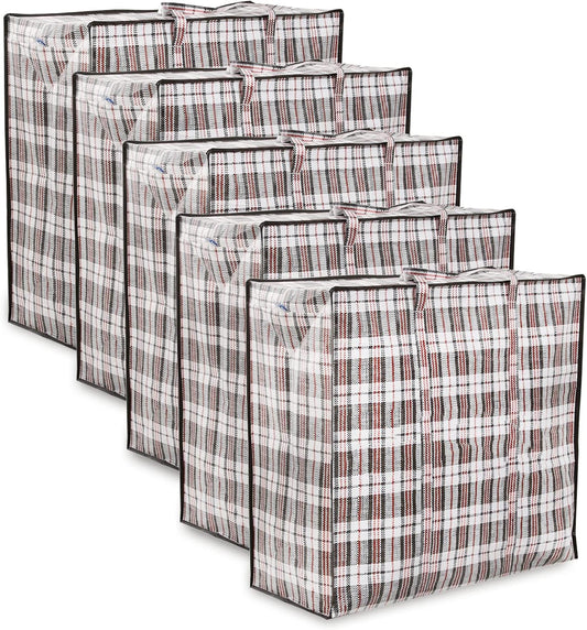 Zuvo Large Laundry Bags with Zip (5-Pack) - Waterproof, Durable, Reusable Storage Solution for Packing, Better than Moving Boxes, 60x50x25 cm