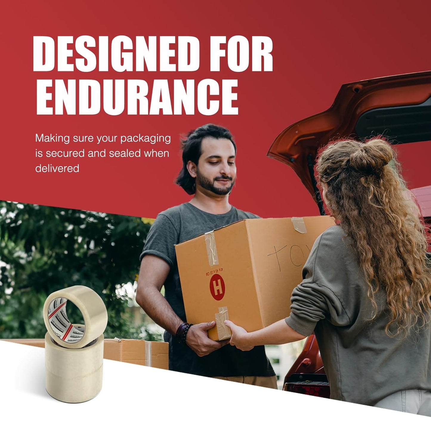 Merrimen Strong Heavy Duty Roll Pack Clear Packaging Tape | Secure Sticky Sealing Tape for Parcel Boxes, Moving Boxes, Large Postal Bags for long term storage | (48MM x 66M) (3 rolls, Clear)