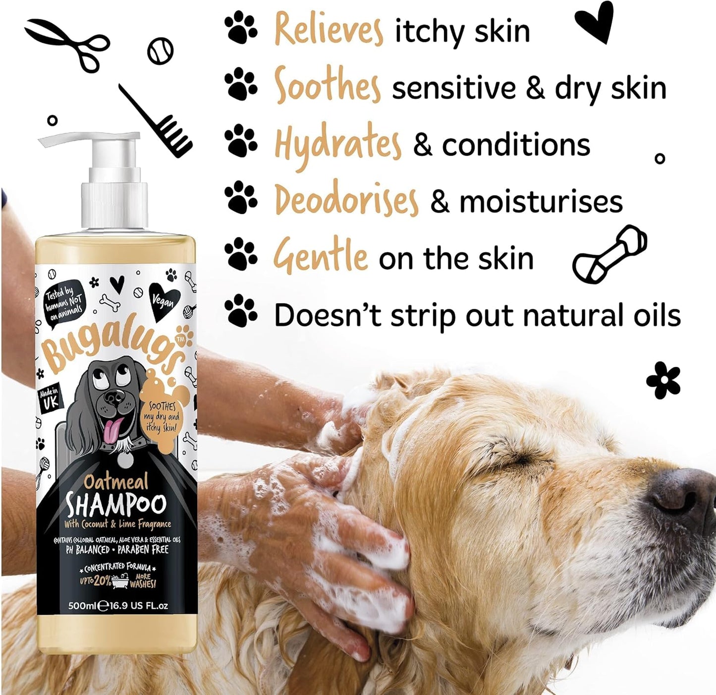 Itchy Dog Shampoo with Oatmeal & Aloe Vera Dog professional Vegan dog grooming products for smelly dogs with fragrance can use as puppy shampoo (500ml)