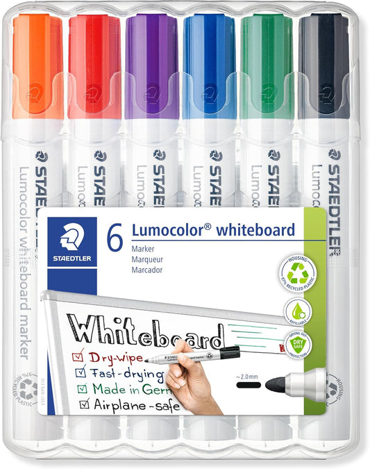 STAEDTLER 351 WP6 Lumocolor Whiteboard Marker Bullet Tip - Assorted Colours (Pack of 6)