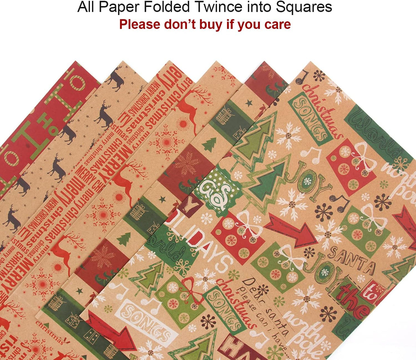 Christmas Wrapping Paper Set – 12 Folded Sheets 70x50cm Recycled Kraft Gift Wrap with 6 Vintage Designs, Includes 10m Jute String & 10 Gift Tags – Eco-Friendly Recyclable Xmas Paper