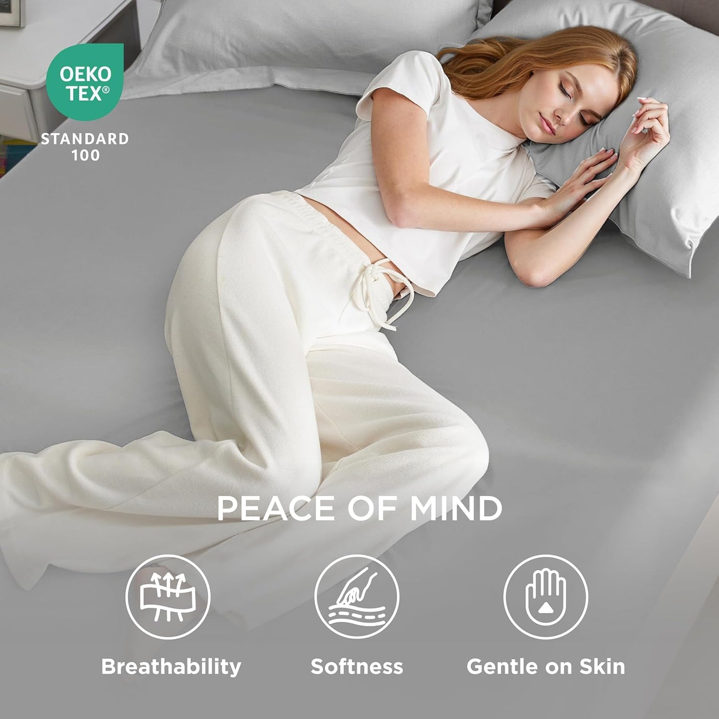 Bedsure Double Fitted Sheet Deep - Bed Sheets Extra Deep Pocket 16 inch (40 cm) made of Soft Brushed Microfiber for Double Bed, Grey, 135x190cm