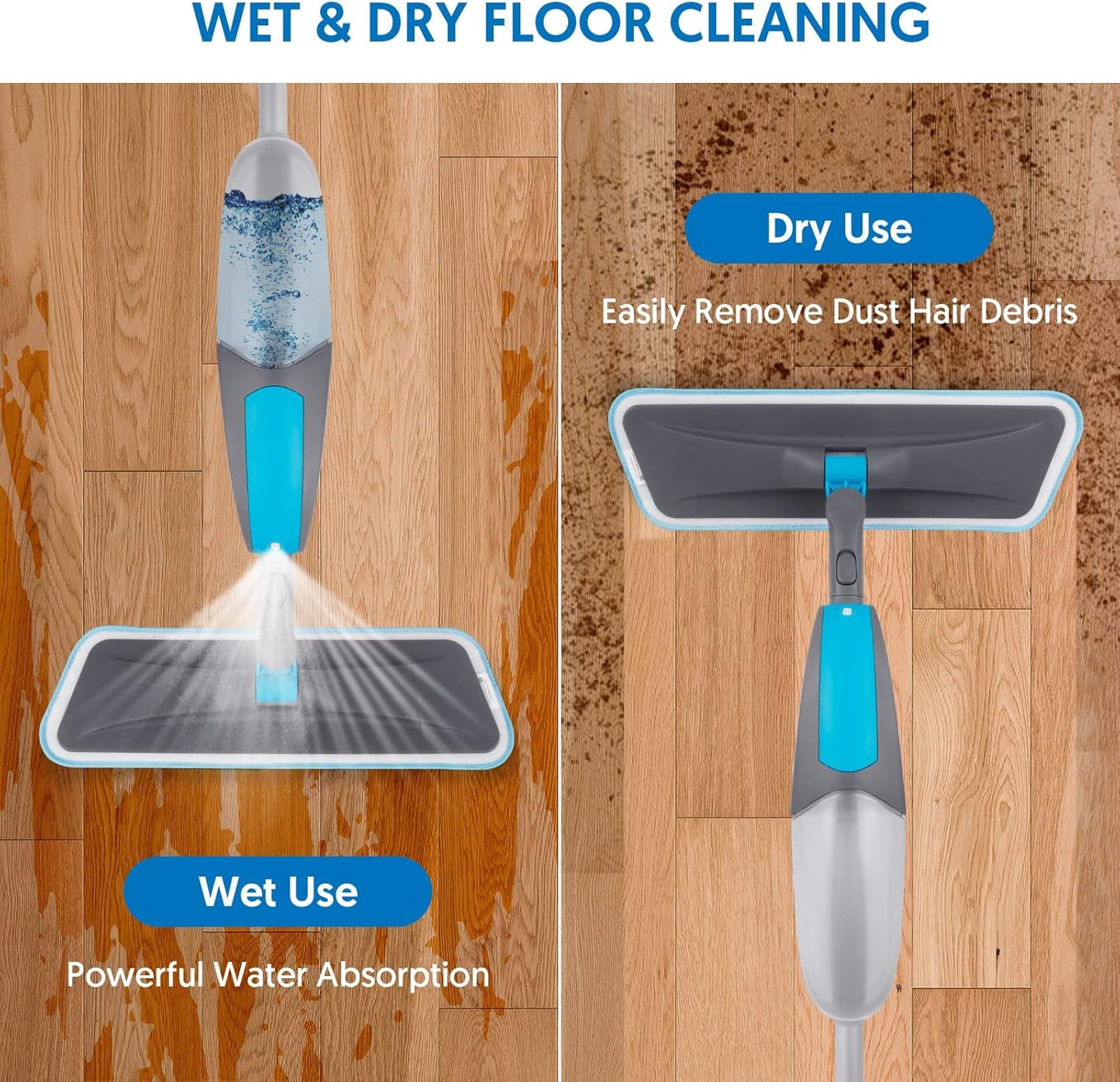 Spray Mops for Cleaning Floors - BPAWA Microfibre Floor Mop Flat Dry Wet Use for Hard Wood Laminate Vinyl Tile Wooden Floor Cleaning, Dust Mop with 2Pcs 550ML Spray Bottle and 4 Reusable Washable Pads