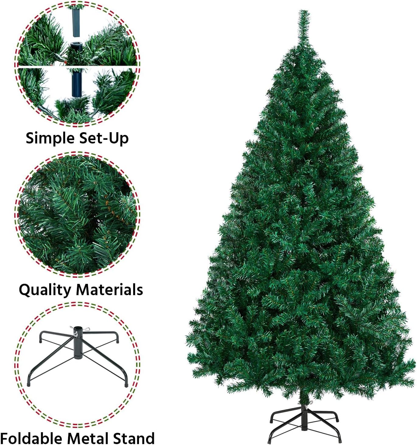 Yaheetech 6ft Hinged Spruce Christmas Tree Holiday Decoration Artificial Unlit Xmas Tree with 1000 PVC Flexible Tips, Green