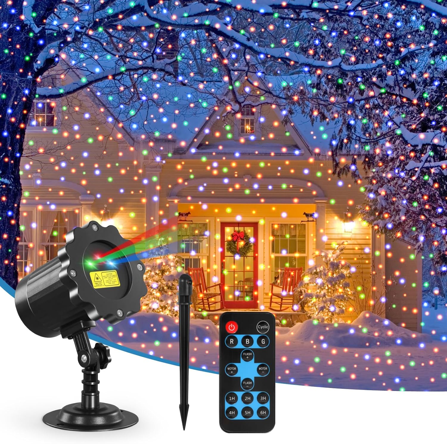 Christmas Projector Lights Outdoor – 3-Colour Moving Star Laser Projector with Remote Control, Waterproof IP65 Garden Light Display for Xmas, Holiday & Party Decorations (16.5ft Cord)