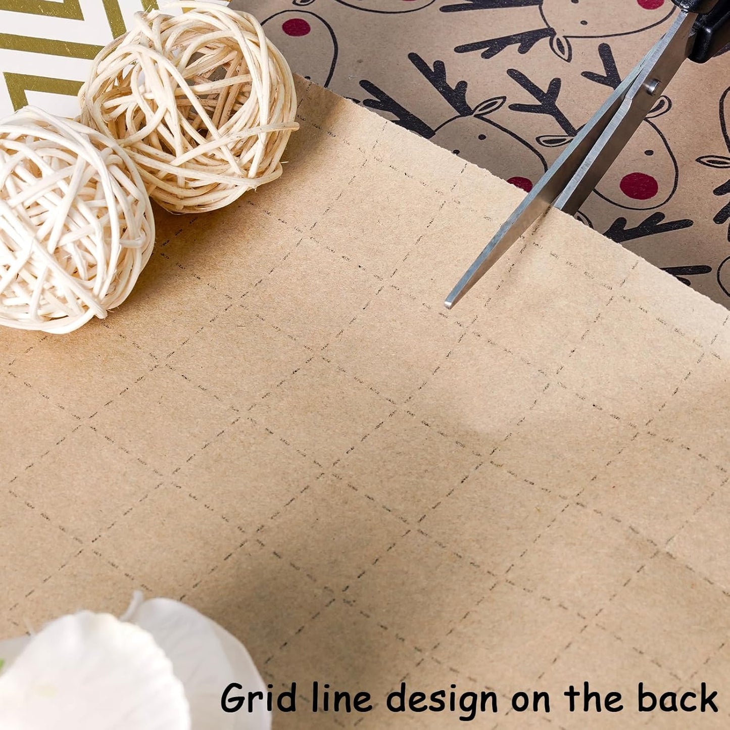 Koncci 3 x 5M Christmas Wrapping Paper, 60cm x 5m Festive Elk Pattern Kraft Gift Wrapping Paper, Recyclable Xmas Wrapper for Christmas, Party, Festive Decorations (Brown Blue Red)