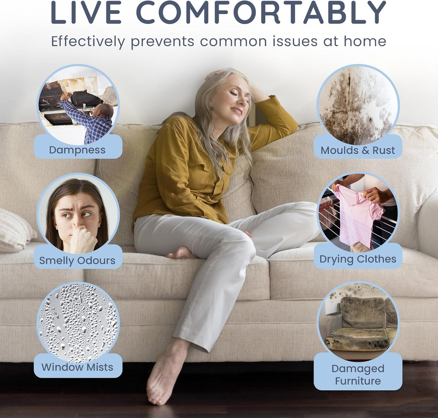 CUQOO Disposable Dehumidifier for Home 500ml, Pack of 10 Moisture Absorber Dehumidifiers for Damp, Mould, Kitchen, Wardrobe, Bedroom, Caravan, Office, Garage, Bathroom - Mini Condensation Absorbers