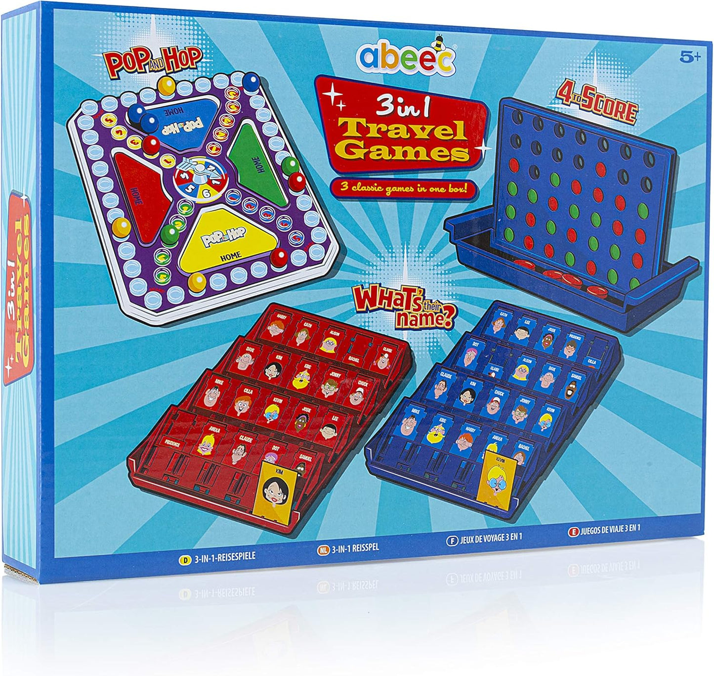 abeec 3 in 1 Travel Games - Board Games For Kids - Pop And Hop, Four To Score And What’s Their Name – Pocket Games - Holiday Essentials