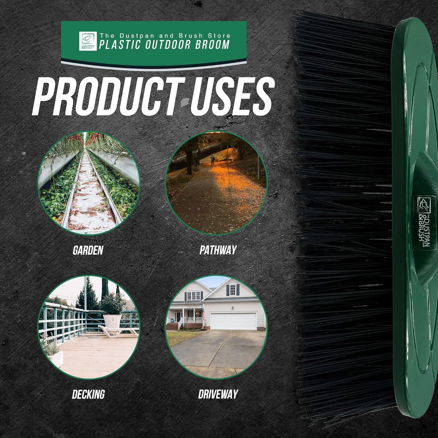 Yard Broom Outdoor Heavy Duty, 10” Garden Broom Synthetic Hard Bristle Brush Head with Strong Handle, Stiff Sweeping Brush Outdoor