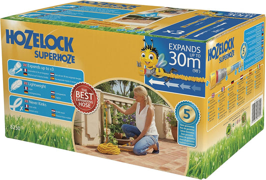 HOZELOCK - Superhoze Expanding Hose 30 m : Flexible Hose, Stretches up to 3x Original Length | With 2 Aquastop Fittings for a Watertight Connection: Ready to Use [8230A1240]
