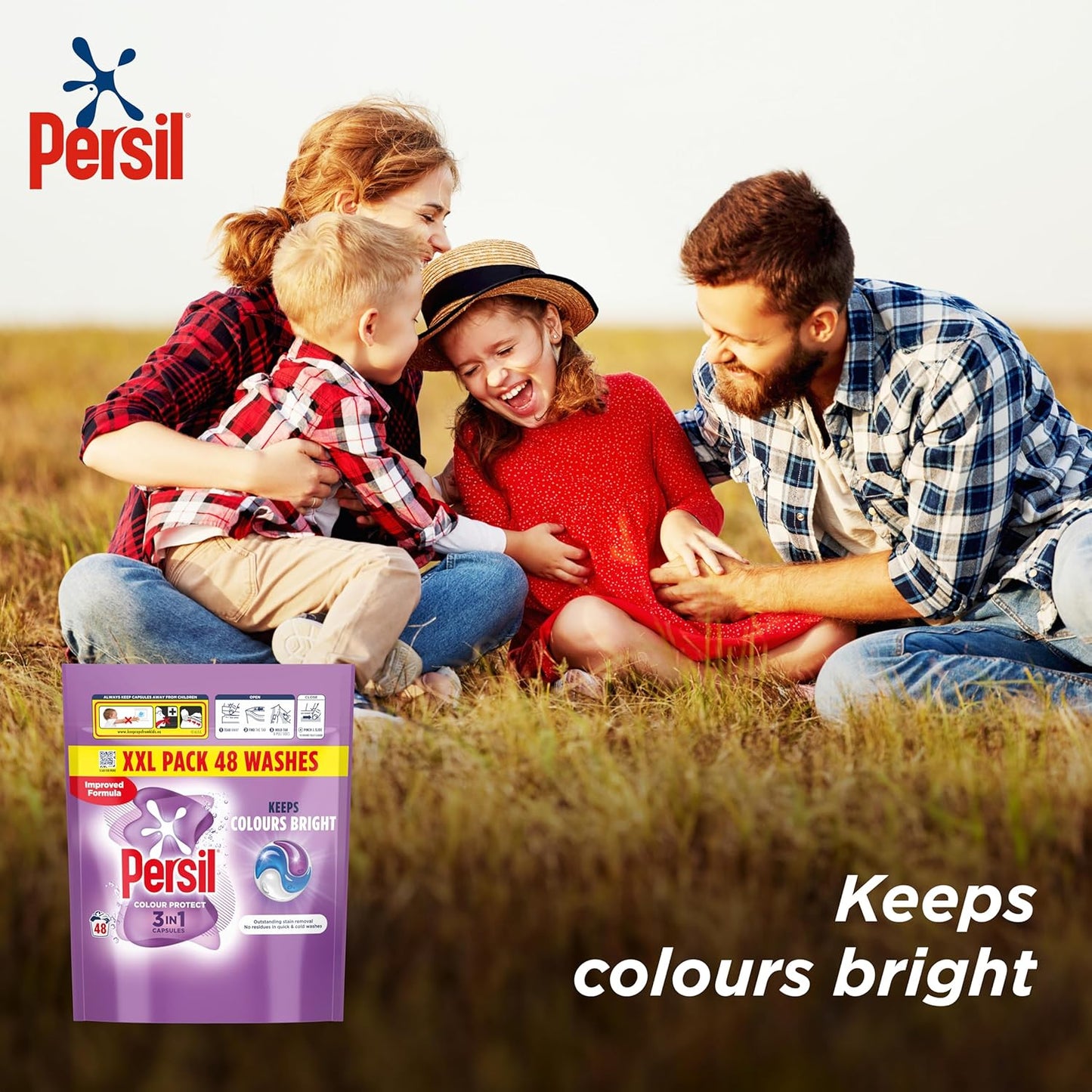 Persil Colour Protect 3 in 1 Washing Capsules keeps colours bright outstanding stain removal in quick & cold washes 48 washes