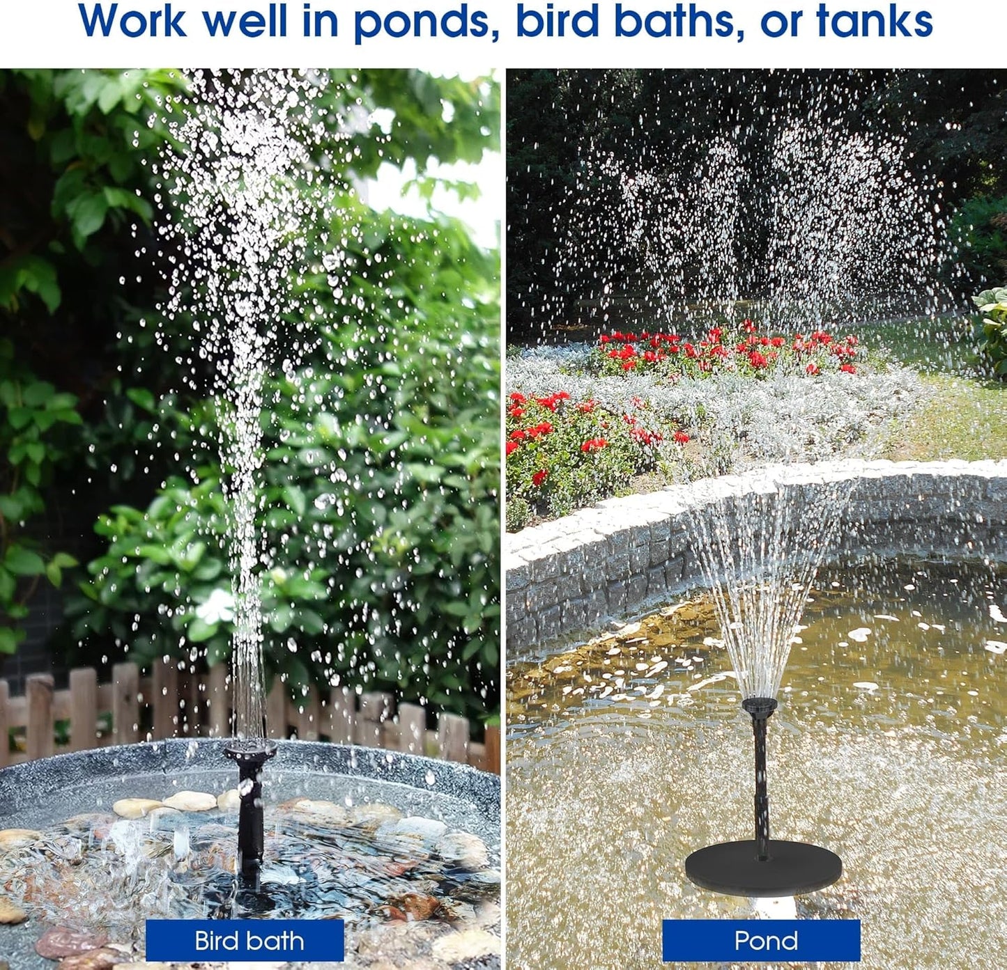 Biling Solar Pond Foundtain with Battery Backup, 6W 300L/H Solar Water Pump with 3000mAh Battery Backup, with Filter DIY 5ft Tubing Solar Fountains Water Feature for Garden Ponds, Pool, Fish Tank