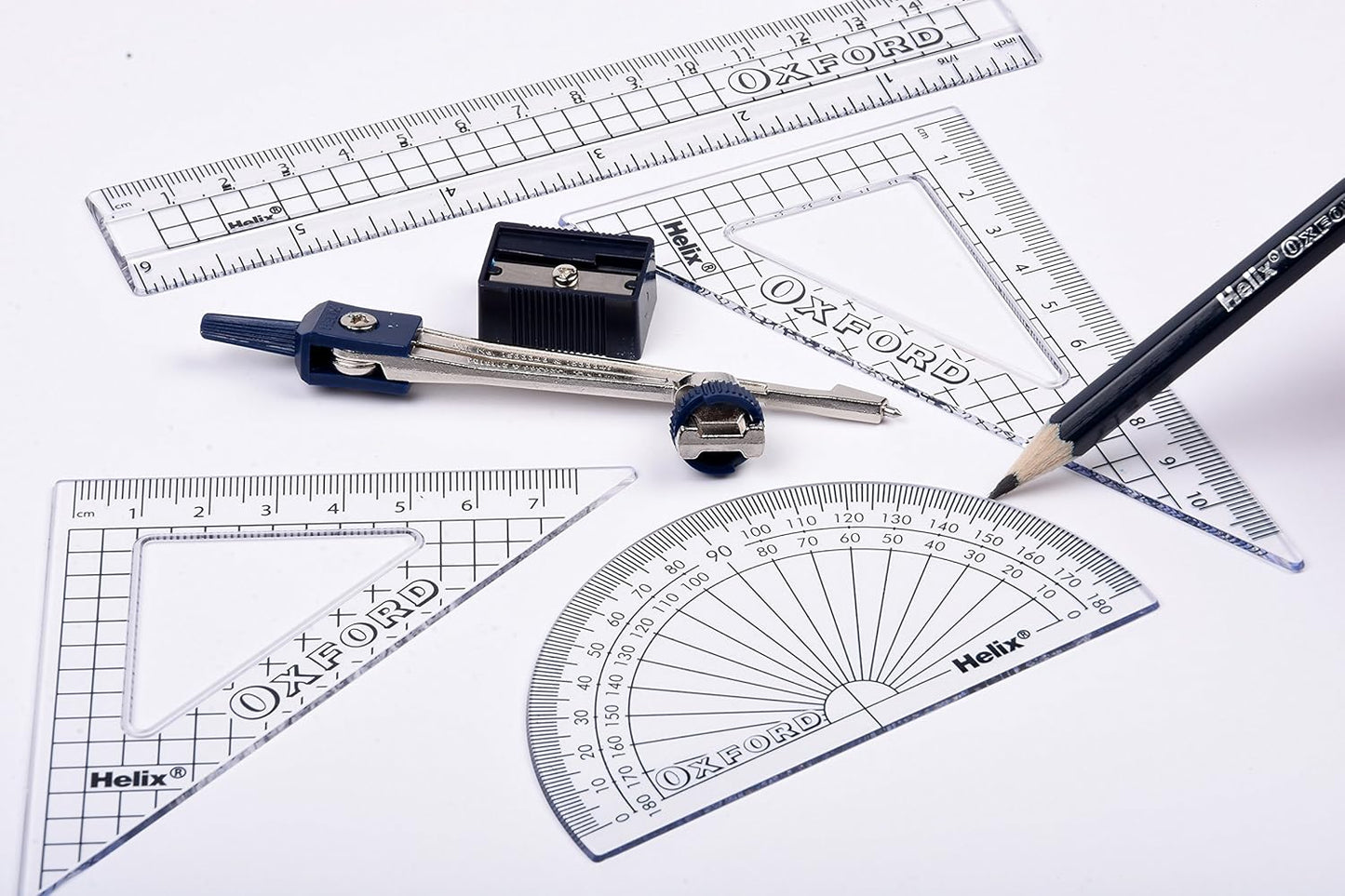 Helix Oxford Maths Set with Storage Tin - 10 Piece Maths Equipment Set