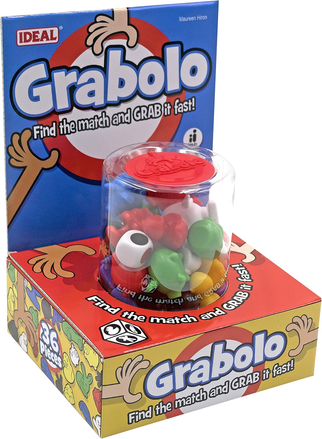 Ideal Grabolo: Find the match and grab it fast reaction game Quick play family game For 3-6 Players Ages 4+, Multicolor