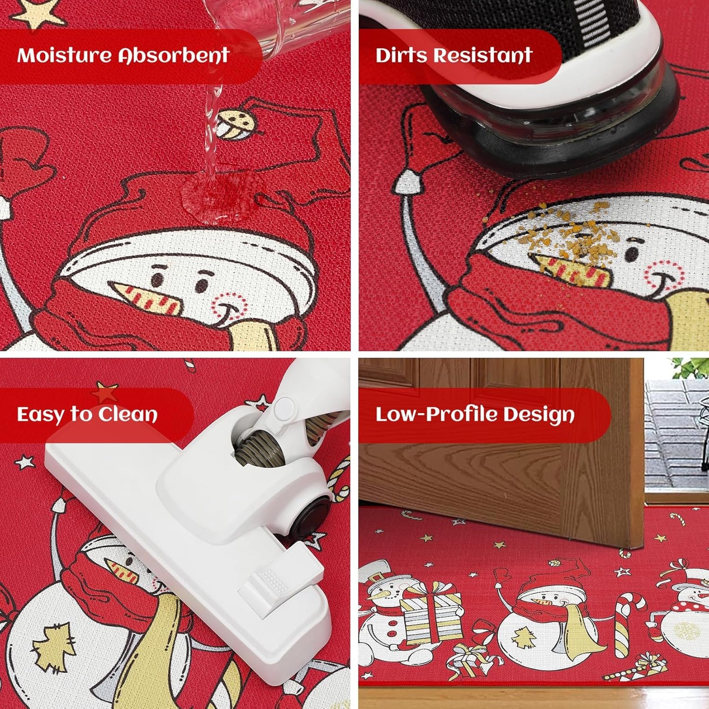 CAROMIO Christmas Kitchen Carpet Runners 40x60 + 40x120 cm Kitchen Rugs Washable 2 Pieces Rubber Backing Non Slip Floor Mats for Kitchen Dining Room Hallway Christmas Rug Snowman