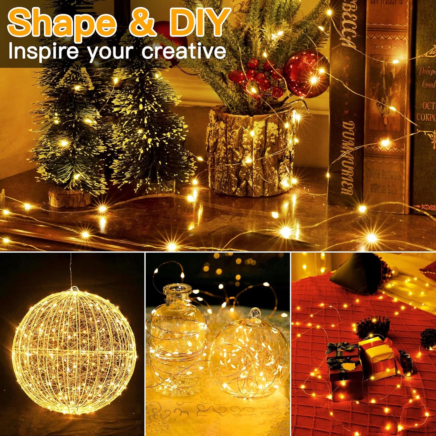 Ollny 5m 50 LED Fairy Lights Battery Operated, Bright Waterproof Copper Wire String Light for Indoor Outdoor Lighting, Christmas Tree Bedroom Outside Party Bottle Wedding Decorations (Warm White)