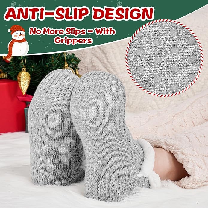 Fluffy Slipper Socks for Women & Men – Thick Cosy Bed Socks with Non-Slip Grippers, Warm Fuzzy Winter Socks for Indoor Home Use, Perfect Christmas Gifts, UK Size 4-9
