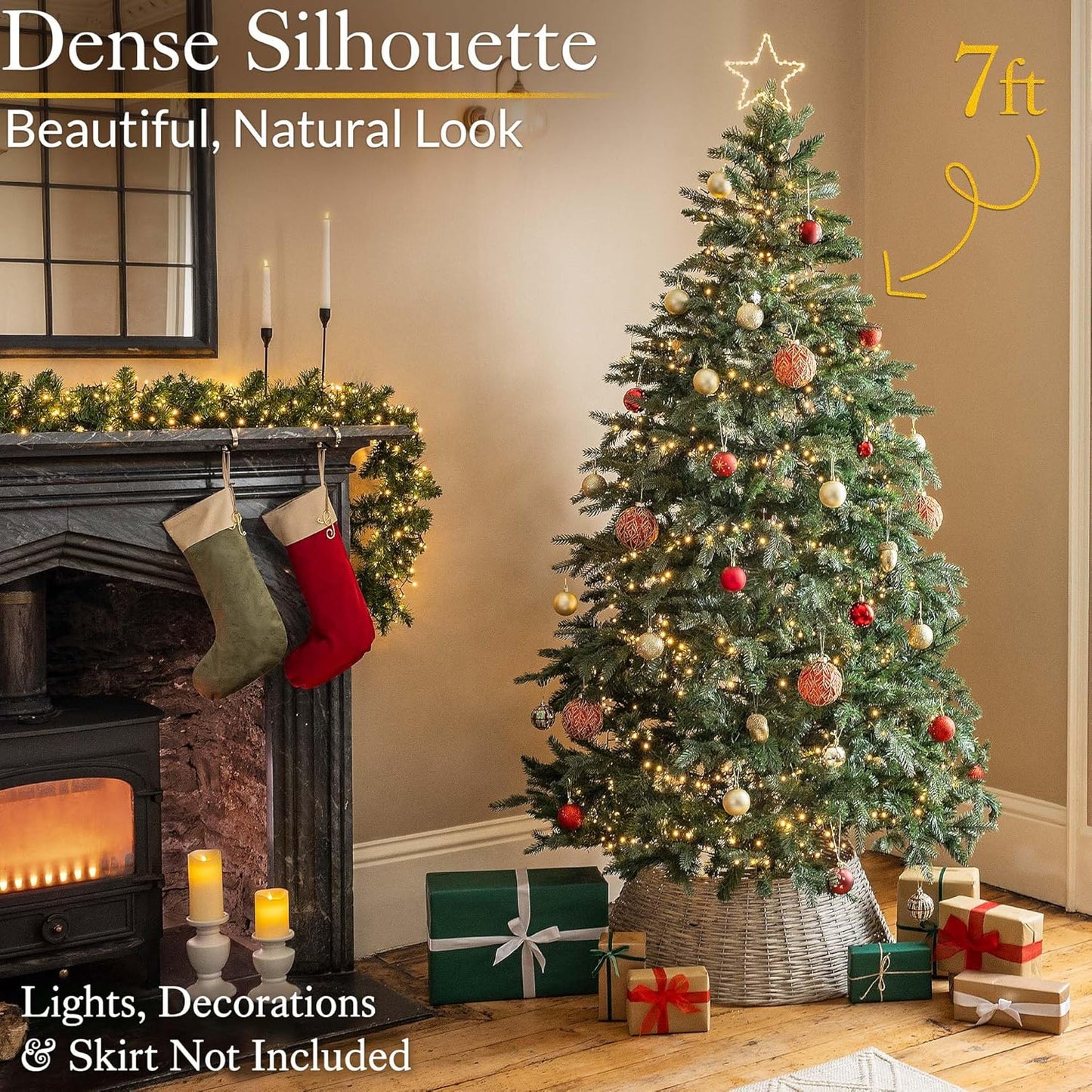 CHRISTOW Artificial Christmas Tree 6ft, Realistic Fraser Fir with Lifelike PE & PVC Tips, Natural Bushy Shape, Hinged Branches, Twist-Lock Poles, Green Metal Stand for Easy Display, 180cm x 120cm