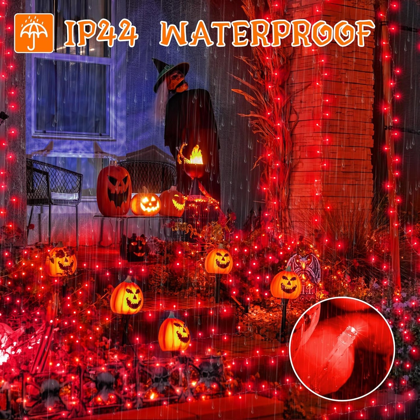 Ollny 10m 100 LED Fairy Lights Mains Powered, Outdoor Waterproof String Light with Remote/Plug/Modes/Timer, Bright Red Lighting Outside Indoor Garden Tree Decorations