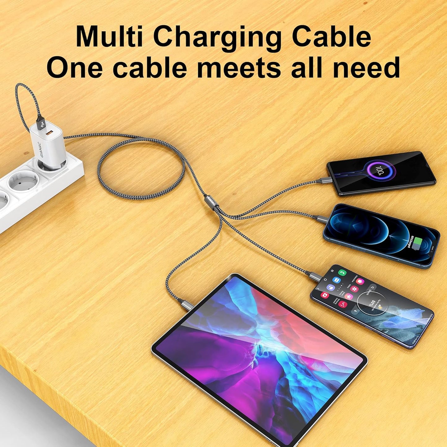 Multi Charger Cable, 4 in 1 Charger Cable [1.2M] Multiple USB Cable Nylon Braided with Lightning Cable Micro USB C Connector for iPhone 12/11/XS,Samsung S20 S10 S9 S8,Huawei,Nexus,Nokia -Grey