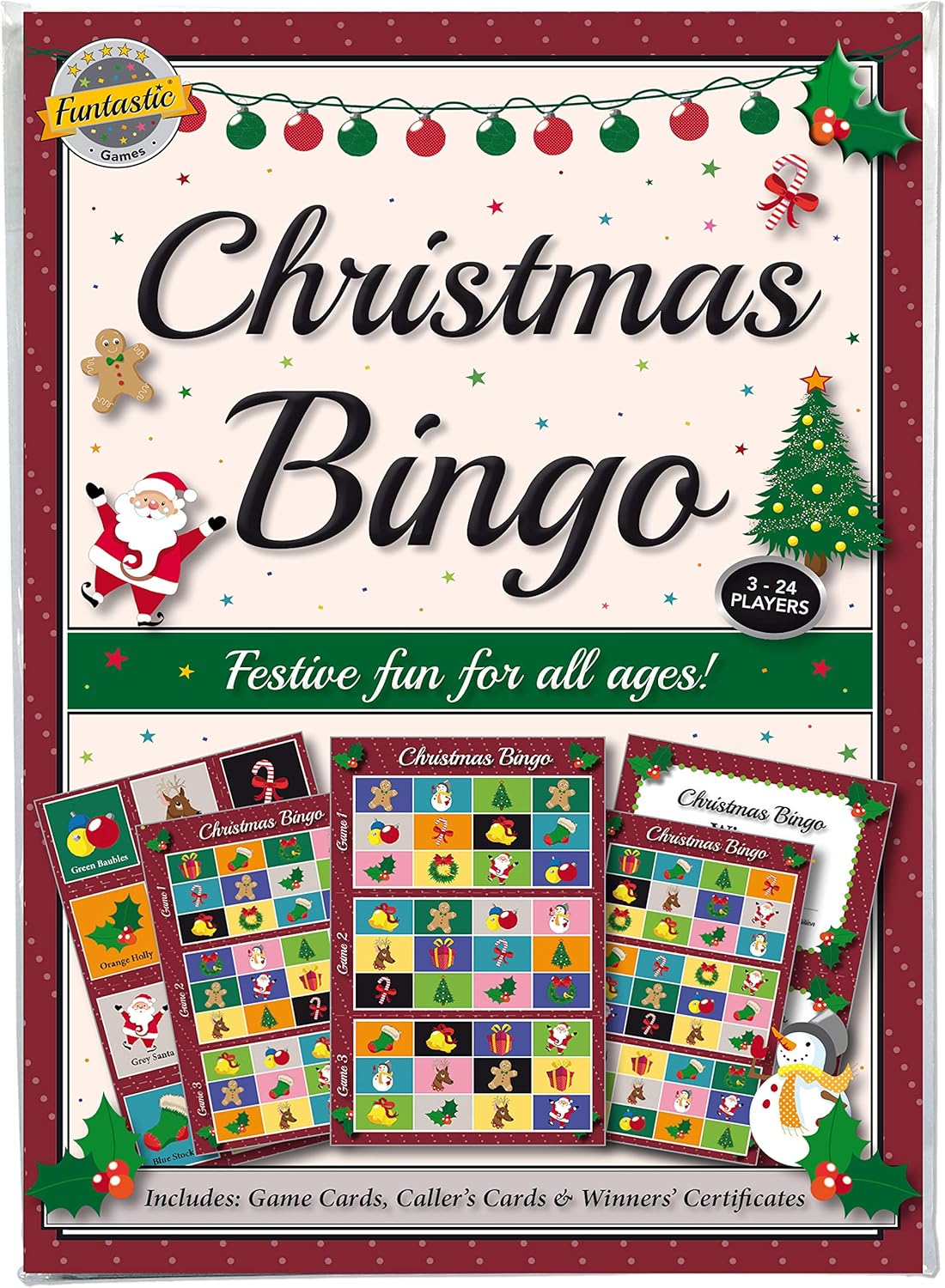 Christmas Party Bingo Game. A fun entertaining activity idea for family, friends, office party, clubs or pubs -novelty secret santa gift or stocking/xmas eve box filler.