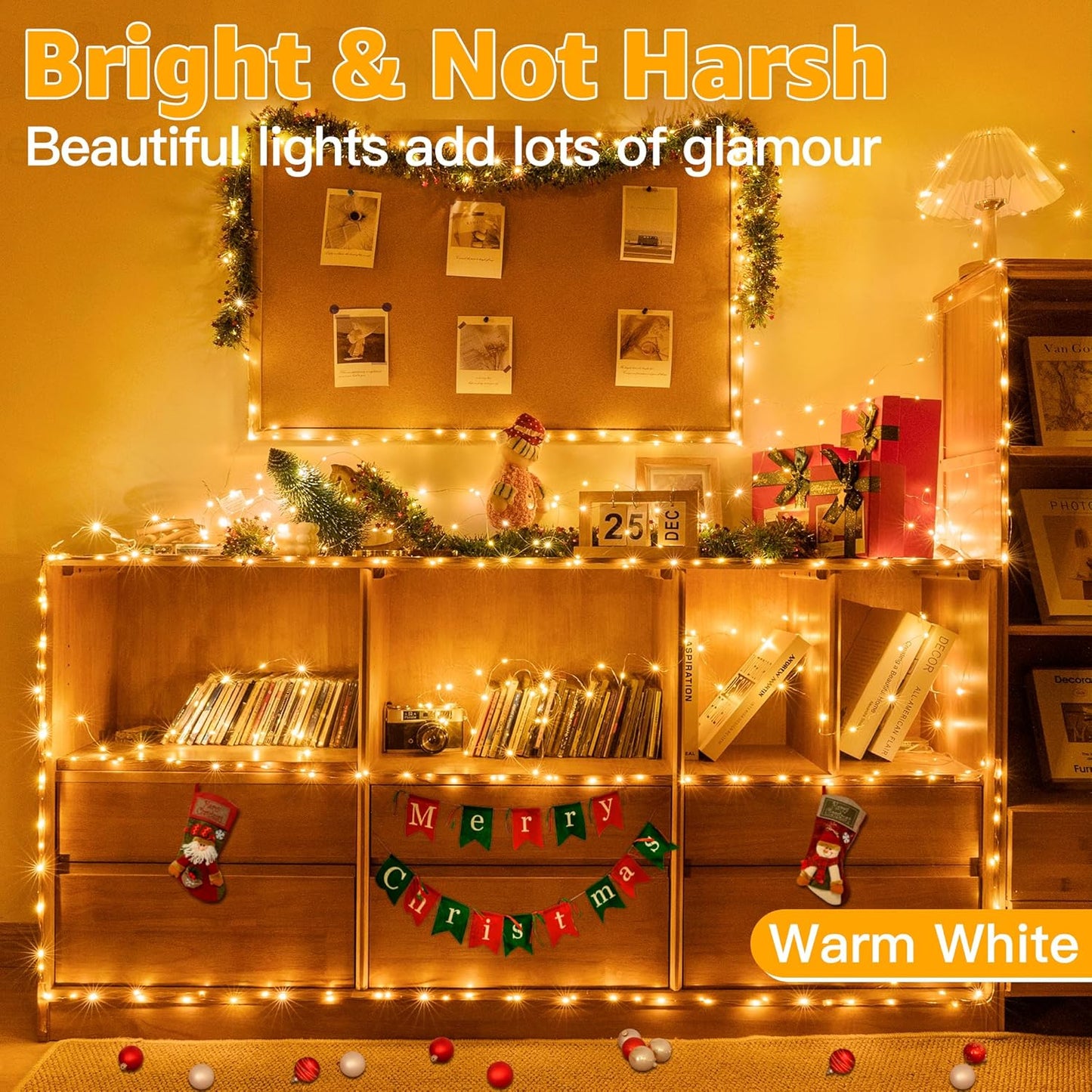 Ollny 5m 50 LED Fairy Lights Battery Operated, Bright Waterproof Copper Wire String Light for Indoor Outdoor Lighting, Christmas Tree Bedroom Outside Party Bottle Wedding Decorations (Warm White)